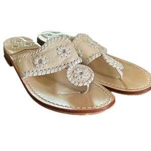 Jack Rogers Women’s Hamptons Sandal Bone White Leather Thong Toe Post Size 8